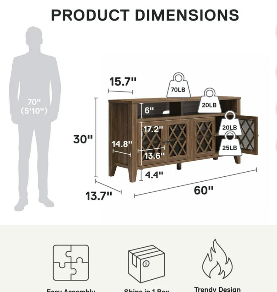 Better Homes & Gardens Trellis Luxury TV Stand – Walnut Finish (Solid & Elegant