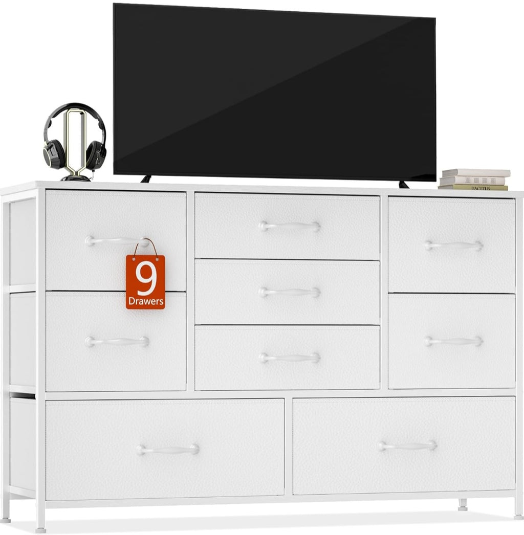 Furnulem Dresser for Bedroom with 9 Fabric Drawers for 55'' Long TV Stand