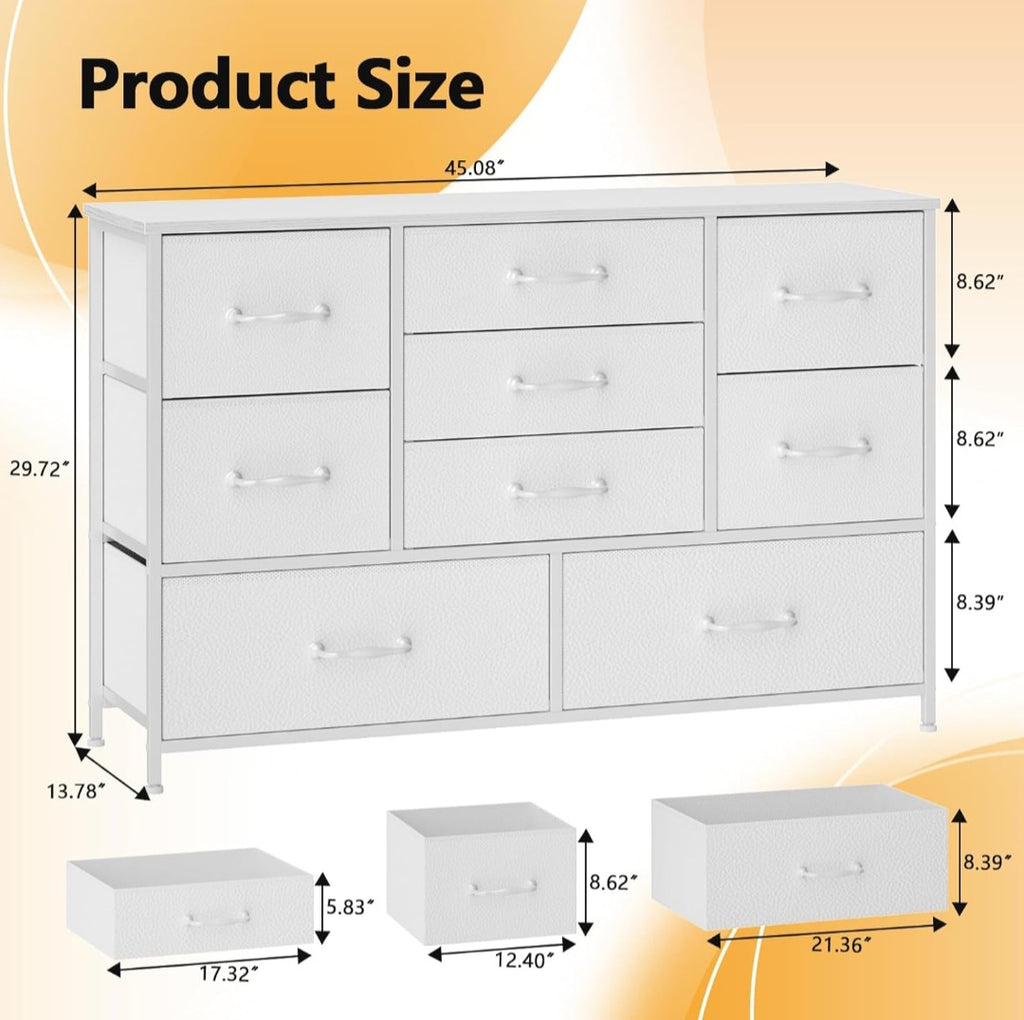 Furnulem Dresser for Bedroom with 9 Fabric Drawers for 55'' Long TV Stand